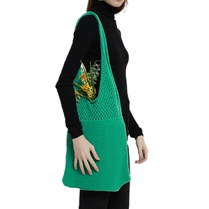 Borsa a Spalla da Donna in Maglia Acrilico Intaglio Uncinetto Borsa Tote per Vacanza Spiaggia Quotidiana Casual Tinta Unita