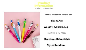 Specifiche dei dettagli per penne arcobaleno con dimensioni e decorazioni in silicone