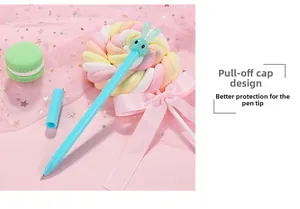 Close-up of light blue bunny pen with a protective cap design and fine needle tip