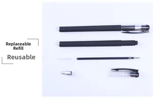 Disassembled view showing matte black pen body, refillable ink core and metal components