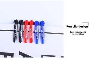 Detail of GP-380 pen caps in black, red, and blue with functional portable clip design