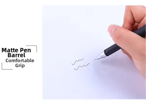 Detail of matte black gel pen showing ergonomic grip and smooth writing on paper