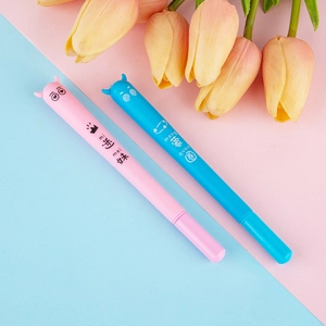 Stylos gel dessin animé avec cornes 3D et expressions emoji en rose et bleu ciel