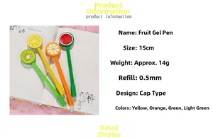 Detailsicht der 15 cm Frucht-Gelschreiber mit 0,5 mm Spitze und Größenangaben