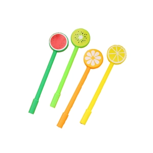 Set aus vier Frucht-Gelschreibern mit Motiven von Wassermelone, Kiwi, Orange und Zitrone
