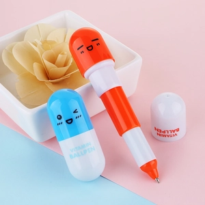 Mini stylo bille rétractable en forme de capsule avec motifs mignons pour étudiants