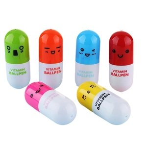 Lot de mini stylos billes capsules avec expressions mignonnes et design de pilule rétractable