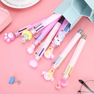 Penna a sfera unicorno multicolore 10 in 1 a scatto con graziosi topper in silicone