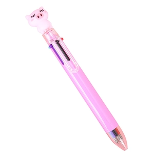 Penna a sfera multicolore rosa con simpatico maialino e interruttore a 10 colori