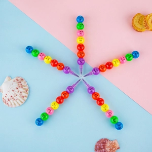 Kids Cartoon Smiley Face Stackable Multicolor Crayon And Pencil Set Novelty Rainbow Expression Building Block Writing Stationery