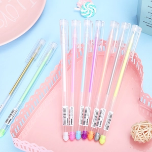 Set of 8 colored highlighter pens in pink tray, ideal for art painting and journaling