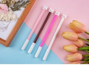 Set of four cute cartoon cat gel pens in pink, brown, rose, and white colors