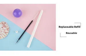 Macro detail showing a white matte pen barrel and a replaceable 0.5mm black ink refill