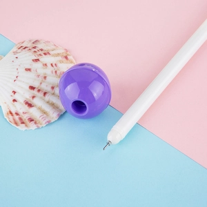 Creative lollipop-style lollipop pen with purple spherical base on pastel background