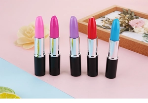 Set of five creative lipstick-shaped ballpoint pens in vibrant assorted colors