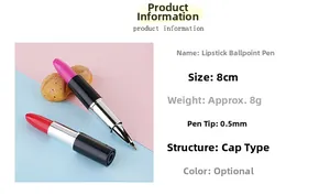 Lipstick-shaped ballpoint pen with 0.5mm refill, 8cm compact size for school supplies
