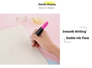 Creative lipstick ballpoint pen with smooth ink writing detail on colorful paper