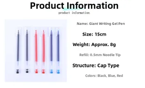 Detailed specifications of 0.5mm large capacity gel pens in black blue and red ink