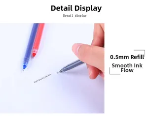 Detail display of 0.5mm gel pen with smooth ink flow in black red and blue