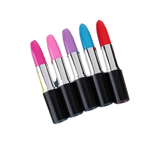 Creative lipstick-shaped ballpoint pens in five vibrant colors with sleek black base