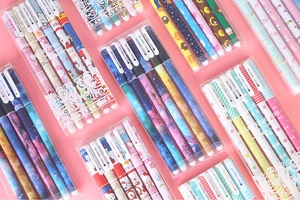 Creative cartoon gel pen sets with cute animal and floral patterns in plastic cases