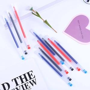 High capacity gel pens set in red black and blue with transparent plastic barrels