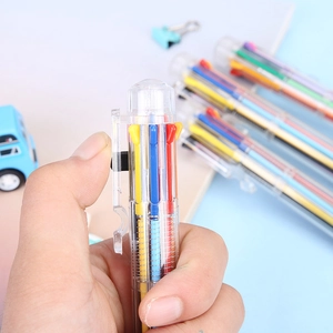 Cartoon transparent 8-color retractable ballpoint pen for students with colorful refills