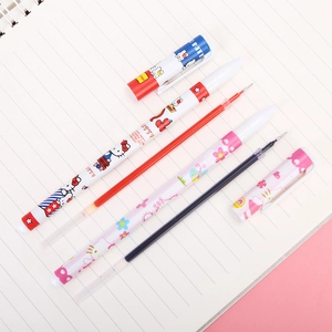 Cute floral and cartoon animal neutral gel pen set with red and black ink refills