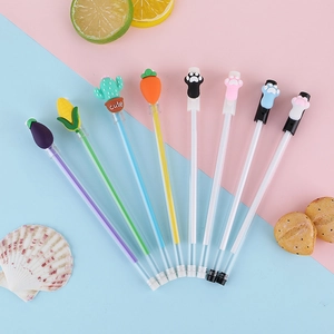 Stylos Gel Nouveauté Corps Transparent Toppers Silicone Dessin Animé Légumes Patte Chat 0.5 Encre Noire Papeterie