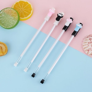 Lot de 4 stylos gel à patte de chat en silicone avec corps transparent et encre noire