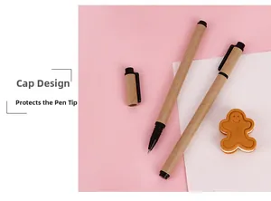 Eco-friendly kraft paper gel pen with a secure pull-cap design to protect the fine pen tip