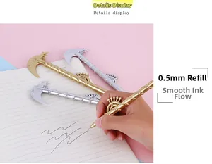 Detail of death scythe gel pens in gold and silver finish with 0.5mm smooth ink flow