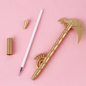 Creative gold scythe shaped gel pen with vintage weapon design and spiral details