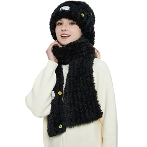 Winter Plüsch Mütze Und Schal Für Damen Kunstpelz Warm Dick Mit Bunten Knöpfen Outdoor Ohrenschutz Mode