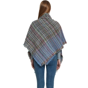 Colorful checkered woven shawl with fringe edges for women in autumn and winter seasons