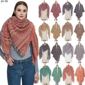 Thick plaid knit scarf with fringe tassels in eight colors for autumn and winter