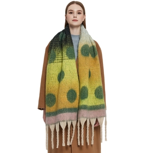Thick gradient polka dot mohair scarf with chunky tassels for winter fashion