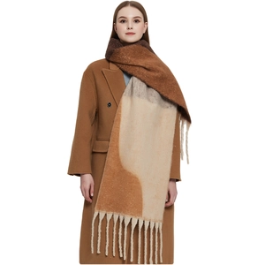 Women Winter Geometric Color Block Scarf Thickened Warm Shawl With Long Tassels Fashion Jacquard Wrap For Everyday Wear