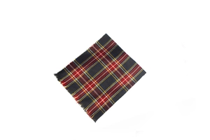Détail de l'écharpe à carreaux avec motif tartan classique et bordures à franges en acrylique