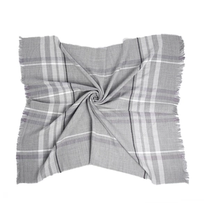 Classic light grey plaid winter scarf for women with soft fabric and delicate fringe edges