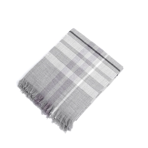 Classic grey and white plaid scarf with fringe, soft thick wrap for autumn and winter