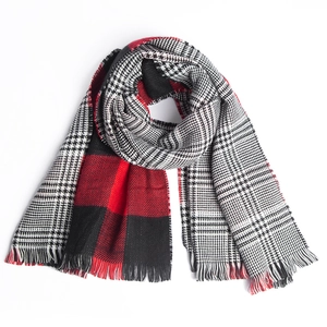 Écharpe À Carreaux D'Hiver Long Châle Doux Acrylique Chaud Franges Gland Bloc De Couleur Chauffe-Cou Mode Pour Femmes