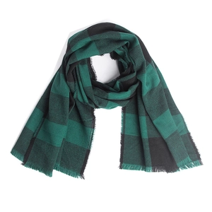 Écharpe à carreaux vert et noir avec franges douces pour automne et hiver au style buffalo