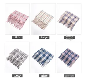 Multiple color options for plaid scarves with fringe tassels in various check patterns