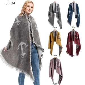 Thick knit anchor pattern scarf with long tassels in multiple autumn colors for women