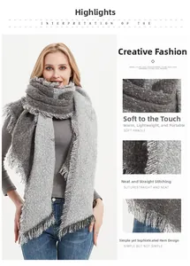 Detail of grey knitted scarf showing soft texture, fine stitching, and fringe edge