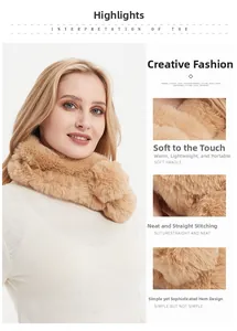 Detail of khaki faux rabbit fur scarf showing soft plush texture and fine stitching