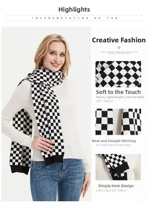 Detailed close-up showing the knit texture and ribbed edges of the checkerboard scarf