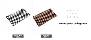 Detailed knit texture of checkerboard scarves in classic black white and camel patterns
