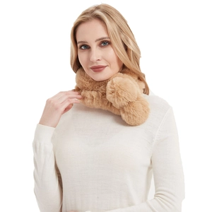 Chic winter faux fur neck warmer in khaki with soft pompom detail for women